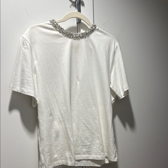 Maje White Silver Embellished Short Sleeve Tee NWOT - Picture 4 of 5